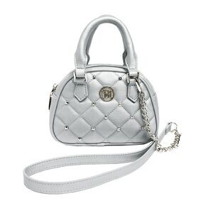 Badgley Mischka Dome Studded Quilted Convertible Top Handle Bag Silver